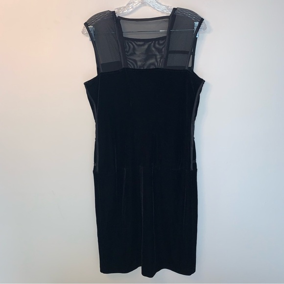 Joseph Ribkoff Couture Black Sheath Midi Dress Velvet Semi Sheer Mesh 10 - Picture 2 of 8